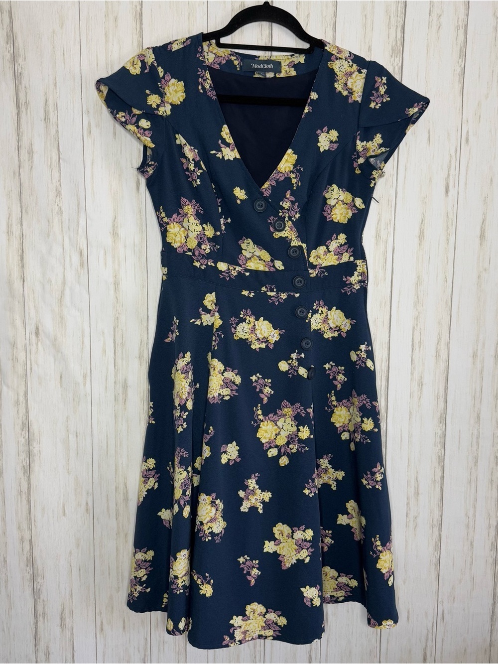 ModCloth Floral Fit-and-Flare Button Dress